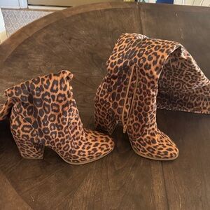 Jessica Simpson Leopard-Print Over-the-Knee and Ankle Boot Set - Brown/Black